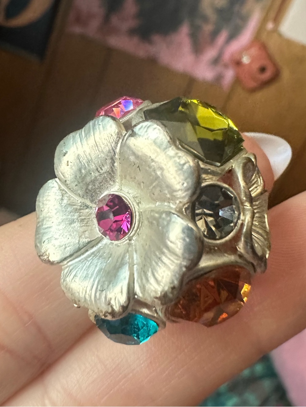 Express • Colorful Floral Rhinestone Cluster Stretch Ring - Picture 17 of 17